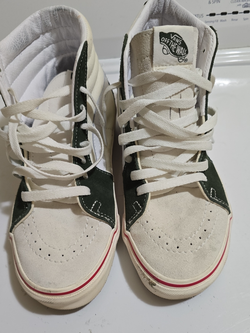 Vans Off The Wall High-Top Sneakers in White and Dark Green